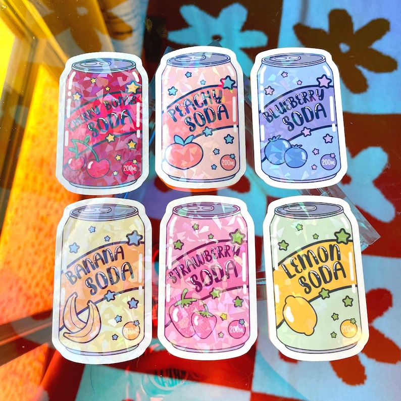 Kawaii Fruity Soda | Cute Holographic Water-resistant Stickers - Etsy