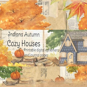 Indiana Autumn - Cozy Houses Printable Journal Kit, Digital Journal , Journal, Autumn Journal, Handmade, Fall Journal, Autumn Cozy Journal