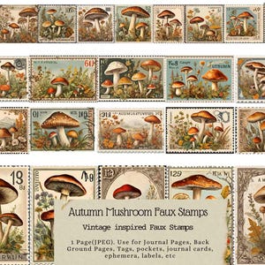Herbst Pilz Stempel, Imitat Stempel, Vintage, Junk Journal, Tags, Karten, Ephemera, druckbare Stempel, Herbst, Floral, Thanksgiving, Gesegnet, DIY