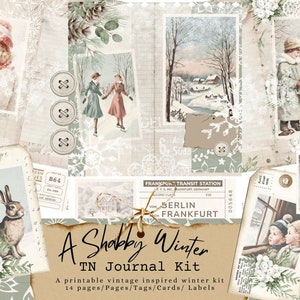 A Shabby Winter TN Journal Kit, Winter Journal, Shabby Chic, Cottage core, Farm House, Winter Tags, Ephemera, Journal Cards, Winter theme,