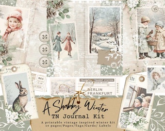 A Shabby Winter TN Journal Kit, Winter Journal, Shabby Chic, Cottage core, Farm House, Winter Tags, Ephemera, Journal Cards, Winter theme,