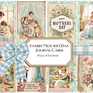 Cartões de diário para o Dia das Mães, colagem, etiquetas de diário, diário de lixo, etiqueta, cartões, jardim, jardim vintage, dia das mães, mãe, ATC, flores