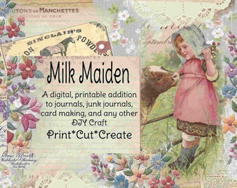 Milk Maiden, Spring Journal, Shabby Chic Journal, Junk Journal, Cottage core Journal, Vintage Farm Journal, Spring Tag
