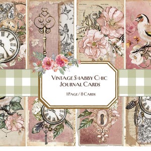 Vintage Shabby Chic Romantisch Roze Dagboek Kaarten, Dagboek, Junk Journal, Tags, Kaarten, Efemere, Steampunk, Klokken, Vogels, Valentijnsdag