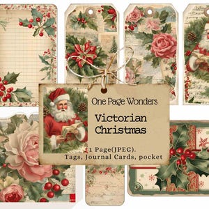 One Page Wonders: Victoriaanse kerst, dagboek, doe-het-zelf, cadeaukaartjes, kaarten, dagelijks december, patchwork junk journal kortstondig, vintage, armoedig