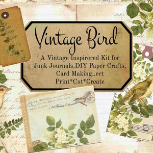 vintage Bird Printable Journal Kit, Digital Journal Kit, Imprimable, vintage Journal, floral Journal, Handmade Journal, Bird Journal