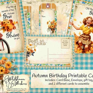 Kit de cartes imprimables d’anniversaire d’automne, carte de vœux d’anniversaire, journal d’automne, anniversaire d’automne, cadeau pour elle, étiquettes Gigt, ensemble de cartes imprimables,