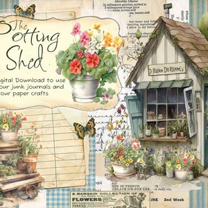 Kit de diário digital Potting Shed, jardim para impressão, diário de jardim, diário de lixo, itens efêmeros de jardim, etiquetas de flores, etiquetas de jardim, digital