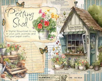 The Potting Shed Digital Journal Kit, Printable Garden, GArden Journal, Junk Journal, Garden Ephemera, Flower Tags, Garden Tags, Digital