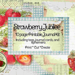 Kit de journal numérique Strawberry Jubilee, journal imprimable, journal aux fraises, journal d'été, éphémères fraises vintage, étiquettes de journal