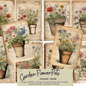 Conjunto de cartões de diário para vasos de flores de jardim, jardim vintage, diário, diário de lixo, etiquetas, cartões, coisas efêmeras, para impressão, primavera, floral, dia das mães