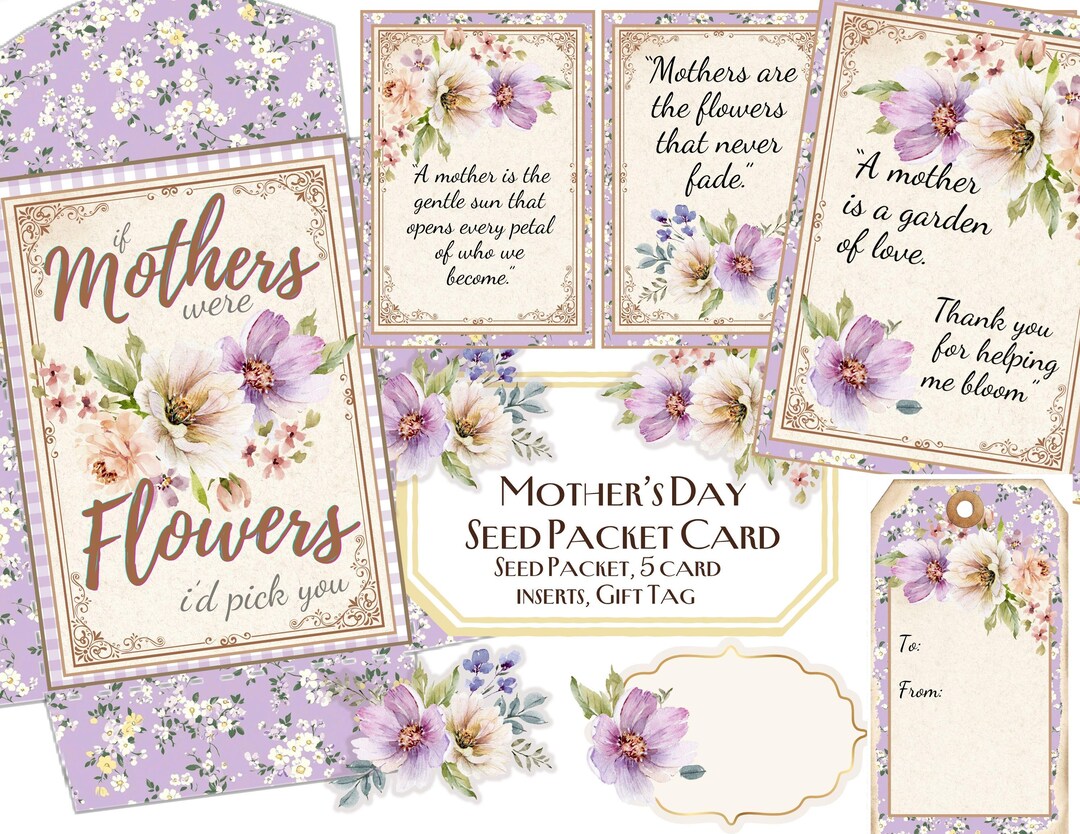 Mother's Day Seed Packet Card Printable Kit, Greeting Cards, Gift Tags ...