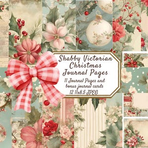 Achtergrondpagina's Shabby Victorian Christmas Journal, Junk Journal, Shabby Chic, Kerstkaartjes, Vintage, Cottagecore, DIY, Kaarten, Ephemera