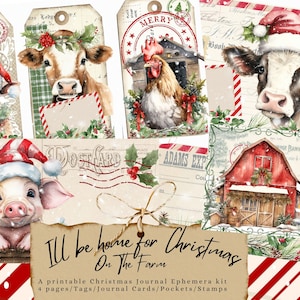Ill be Home for Christmas Farm Printable Ephemera, Farm Christmas Journal, Christmas Digital, Winter Journal, Country Christmas, Digital