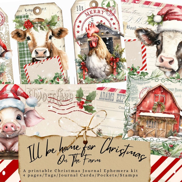 Ill be Home for Christmas Farm Printable Ephemera, Farm Christmas Journal, Christmas Digital, Winter Journal, Country Christmas, Digital
