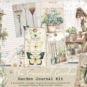 Kit de journal de jardin paisible, jardin imprimable, journal, journal indésirable, éphémères de jardin, étiquette de fleur, étiquette de jardin, numérique, noyau de chalet de printemps