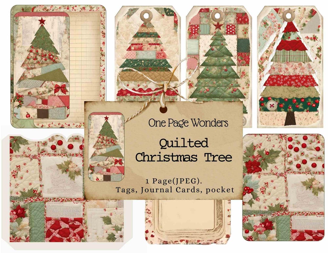 Quilted Christmas Tree: Patchwork Ephemera for December Daily (JPEG) - Etsy