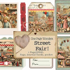 One Page Wonders: Vintage Street Fair, dagboek, doe-het-zelf, tags, dagboekkaarten, zomer, carnaval, bloemen, spellen, dagje uit, kermis, circus, familie