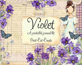 Violet, Floral, Wildflower Tag, Art Doll, Digital Tags, Spring Journal, Vintage Fairy, Collage Art, Bloom Art, Junk Journal Ephemera