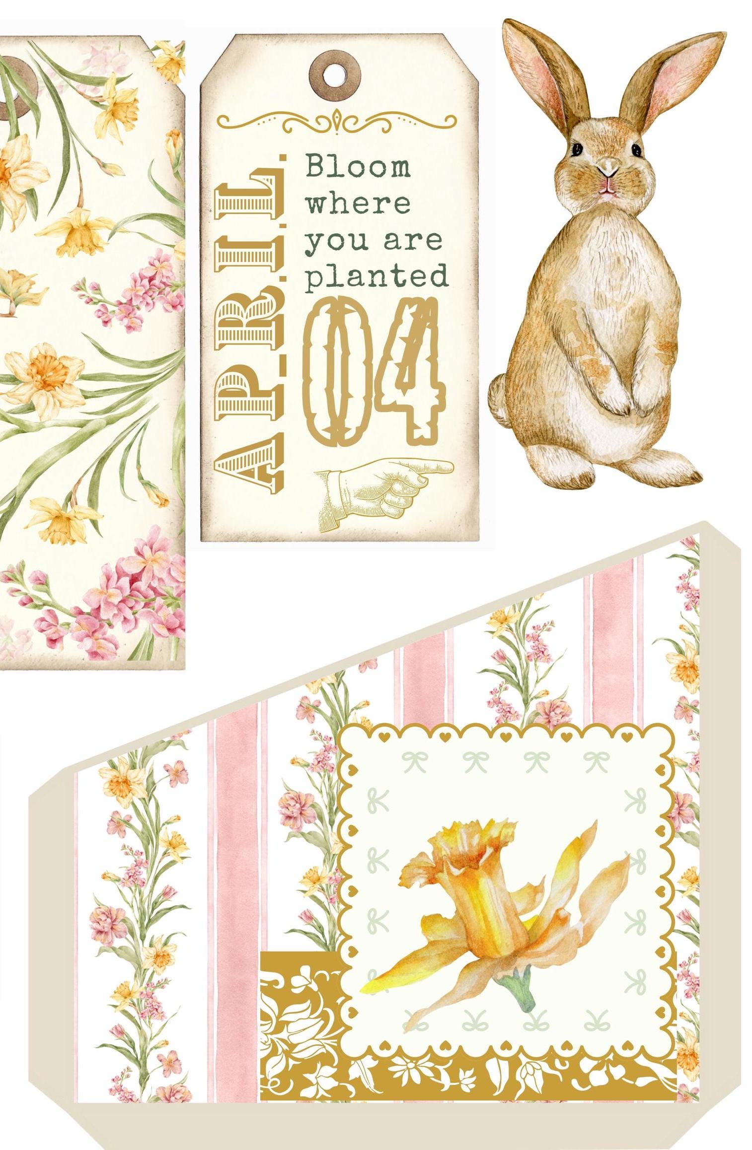 April Happy Pocket Kit, Collage, Journal Tags, Easter, Spring, Junk ...