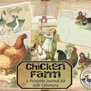 Chicken Farm Digital Journal Kit, Printable Farm, Farm Journal, Junk Journal, Vintage Farm Ephemera, journal Tags