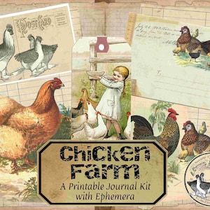 Kit de journal numérique de ferme de poulet, ferme imprimable, journal de ferme, journal indésirable, éphémères de ferme vintage, étiquettes de journal
