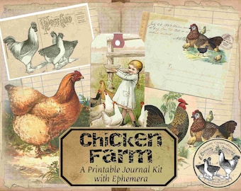 Chicken Farm Digital Journal Kit, Vintage Ephemera (Printable)