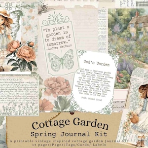 Kit de diario digital Cottage Garden, Jardín imprimible, Diario de jardín, Diario basura, Efímera de jardín, Etiquetas de flores, Etiquetas de jardín, Digital