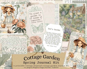 Cottage Garden Digital Journal Kit, Vintage Ephemera (Digital Download)