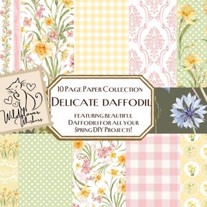 Papier imprimable délicat jonquilles, journal indésirable, étiquettes, cartes pour carnet, DIY, jonquilles, travaux manuels de printemps, shabby chic, fabrication de cartes, coupe rapide, câlin