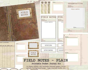 Field Notes- Plain Pocket Journal, Printable, Digital, Vintage notes, Journal, keepsake, diy, vintage, Nature, junk journal, Mini, Ledger