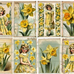 Darling Daffodil Journal Tags and Bits Kit, Umbrella, Junk Journal, Spring, Garden, Daffodils, Journal Card, Tag, Labels, Easter Ephemera image 3