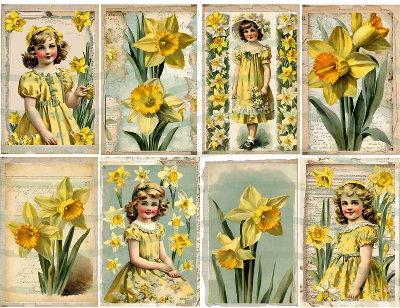 Darling Daffodil Journal Tags and Bits Kit, Umbrella, Junk Journal, Spring, Garden, Daffodils, Journal Card, Tag, Labels, Easter Ephemera image 3