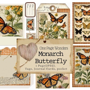 Maravilhas de uma página: borboleta monarca, diário, faça você mesmo, etiquetas, cartões de diário, verão, varal, floral, diário indesejado, guia de campo, notas
