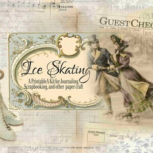 Vintage Ice Skating Printable Kit, Shabby Chic Winter, Shabby Journal, Christmas Digital, Winter Journal, Ice Journal, Junk Journal