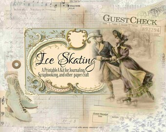 Vintage Ice Skating Printable Kit, Shabby Chic Winter, Shabby Journal, Christmas Digital, Winter Journal, Ice Journal, Junk Journal