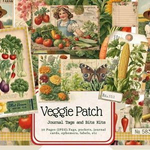 Grönsakslandsdagbok Ephemera, Vintage Garden Tags (digital nedladdning)