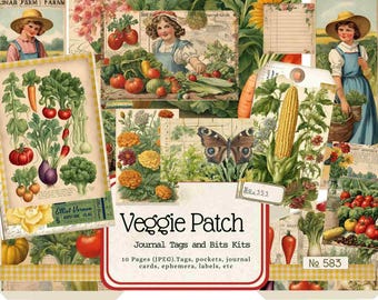 Veggie Patch Journal Ephemera, Vintage Garden Tags (digitale download)