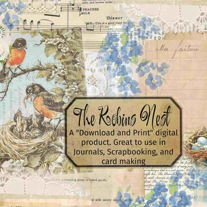 Kit de diário digital para impressão The Robins Nest, Spring Junk Journal, Bird Journal, Shabby Chic Journal, Bird, Nest, Spring, Kit, DIY