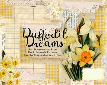 Daffodil Dreams Digital Printable Journal Kit, Spring Junk Journal, Floral Journal, Shabby Chic Journal, Daffodil , Flower, Spring, Kit,