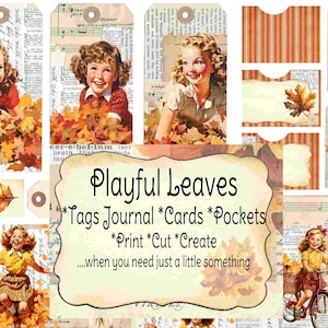 Feuilles ludiques, Cartes de journal d’automne, Étiquettes de journal d’automne, Poches de journal, Étiquettes florales, Journal de bricolage, Junk Journal Ephemera, Étiquettes d’automne