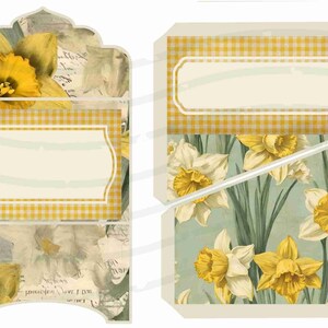 Darling Daffodil Journal Tags and Bits Kit, Umbrella, Junk Journal, Spring, Garden, Daffodils, Journal Card, Tag, Labels, Easter Ephemera image 5