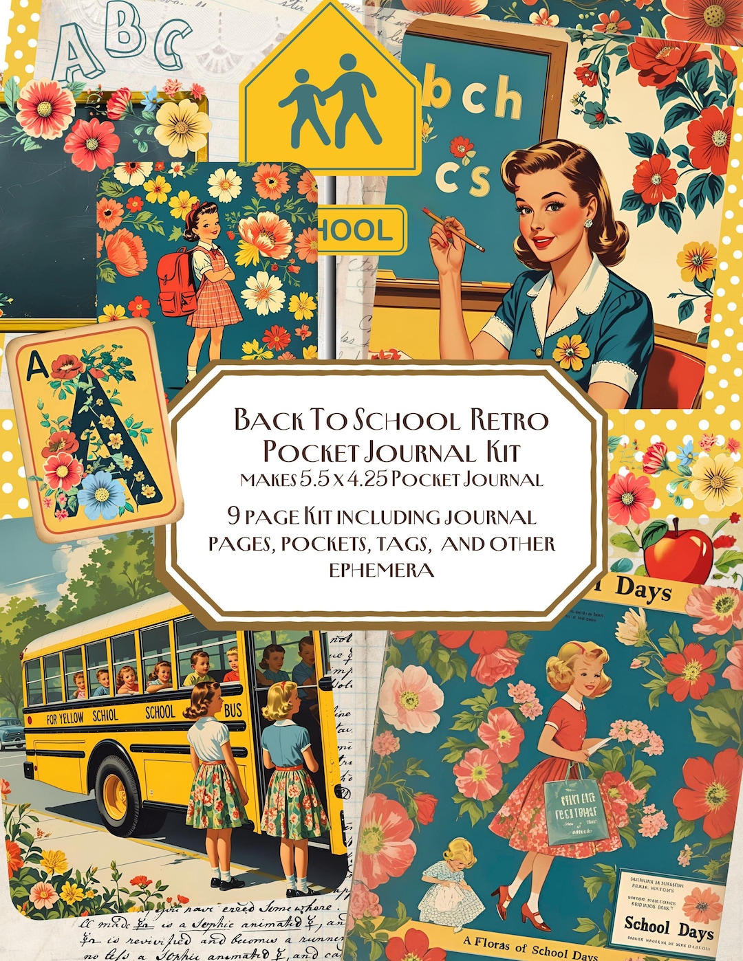 Back to School Retro Journal, Printable, Digital, 1950's, Journal, Vintage, School, Journal Tags ...