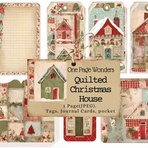 One Page Wonders: gewatteerd kersthuis, dagboek, doe-het-zelf, cadeaukaartjes, kaarten, december Daily, patchwork junk journal kortstondig, landelijk, armoedig