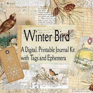 Winter Bird Printable Kit, Shabby Chic Winter, Shabby Journal, Christmas Digital, Winter Journal, Bird Journal, Junk Journal Printable