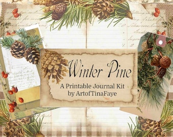 Winter Pine Printable Journal Kit, Digital Winter Journal , Autumn Journal, Handmade, Winter  Digital, Christmas Journal, Winter Ephemera,