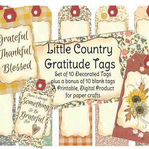 Land dankbaarheidstags, cadeautags, dagboektags, Thanksgiving-tags, dankbaarheidsephemera, afdrukbare Thanksgiving-tags