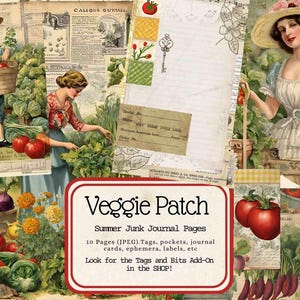Veggie Patch Pages de journal, Collage, Papier numérique, Pages d'écriture, Journal des ordures ménagères, Impression florale, Légume, Étiquettes de jardin, Agenda de jardin