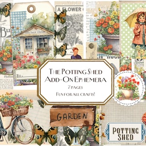 The Potting Shed Add On Ephemera, Druckbares Garten Journal, Junk Journal, Garten Ephemera, Blumen Tags, Garten Tags, Digital
