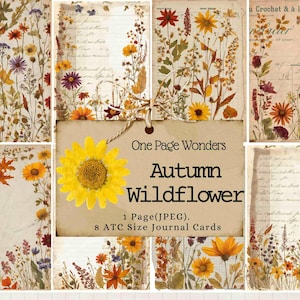 Merveilles d'une page : fleurs sauvages d'automne, journal, étiquettes, cartes pour carnet, octobre, carnet d'art, automne, fleurs sauvages, fleurs d'automne, cartes ATC, automne
